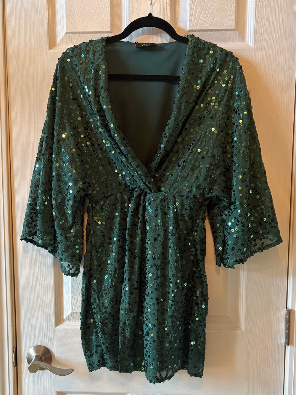 VICI Sparks Fly Green Kimono Sequin Dress Emerald Mini - Size Small